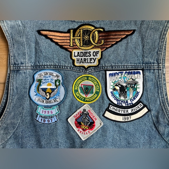 VTG Harley-Davidson Ladies of Harley 1990s Denim Vest Blue Jean Patchwork Large - Picture 7 of 15